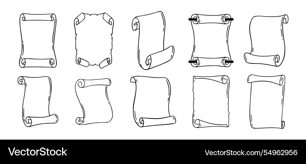 Ancient empty scroll doodle hand drawn Ancient empty scroll doodle hand drawn vector image