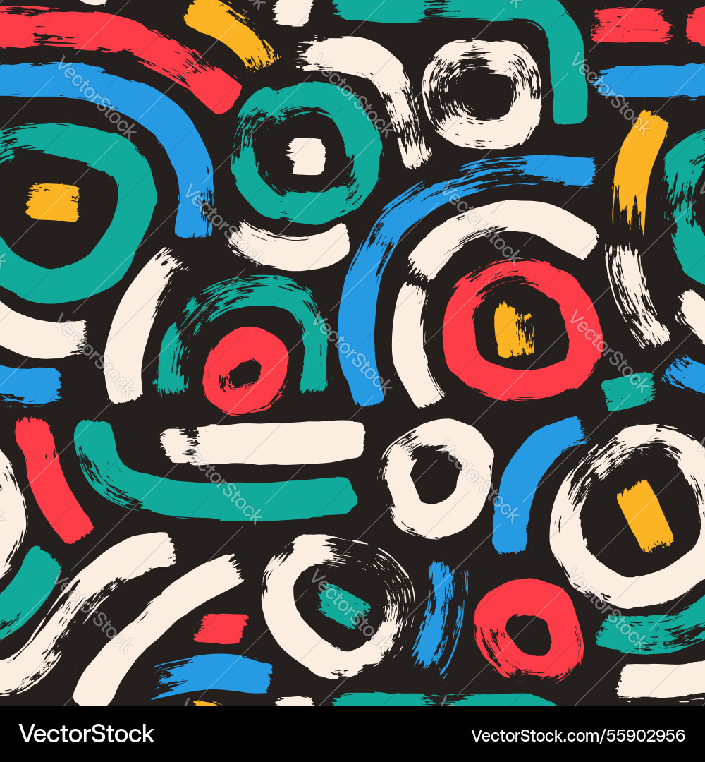 Brush paint curved lines seamless pattern circles Brush paint curved lines seamless pattern circles vector image