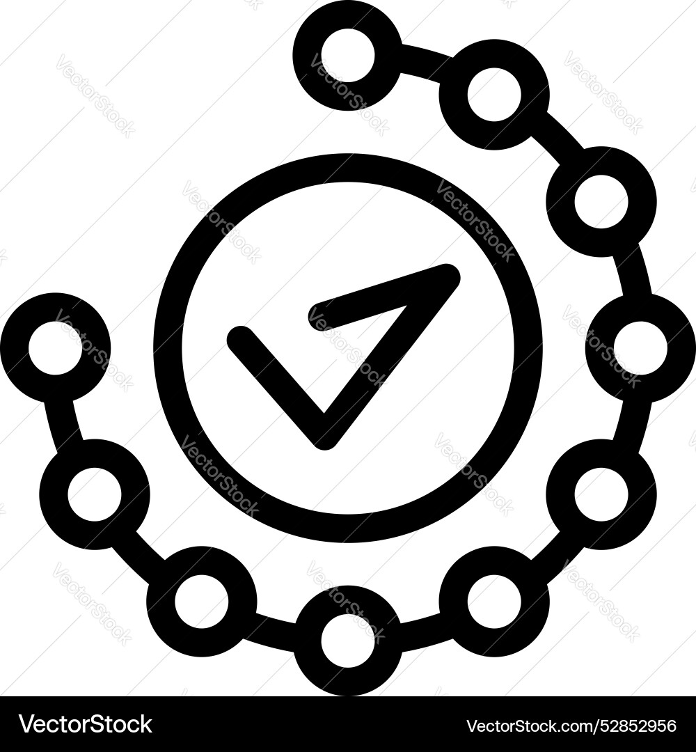 Checkmark icon surrounded by connected circles Checkmark icon surrounded by connected circles vector image
