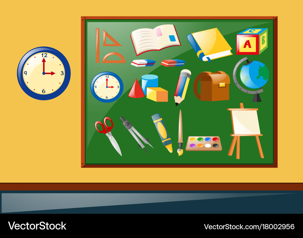 Different school objects on the board vector image