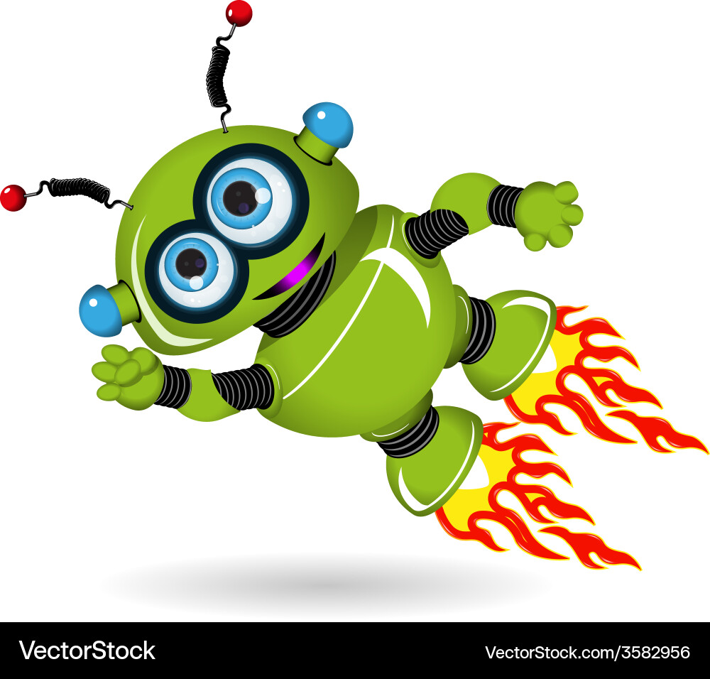 Flying Cartoon Robot Vector Image