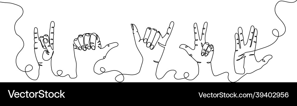 Hand gestures one line set art continuous Hand gestures one line set art continuous Vector Image