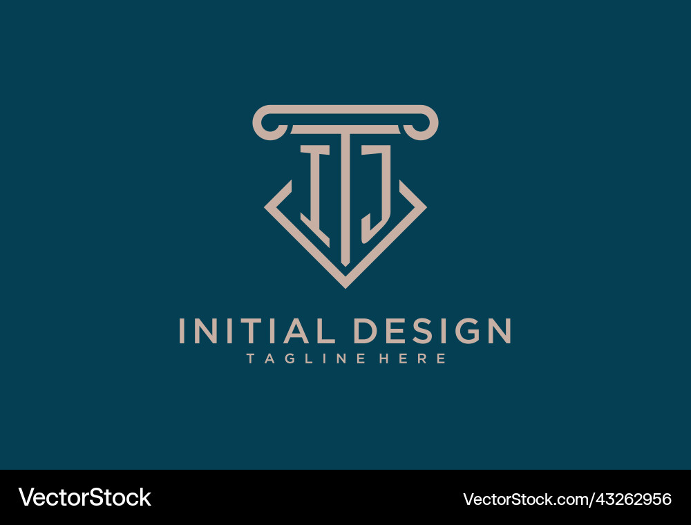 Ij initial with pillar icon design clean Vector Image