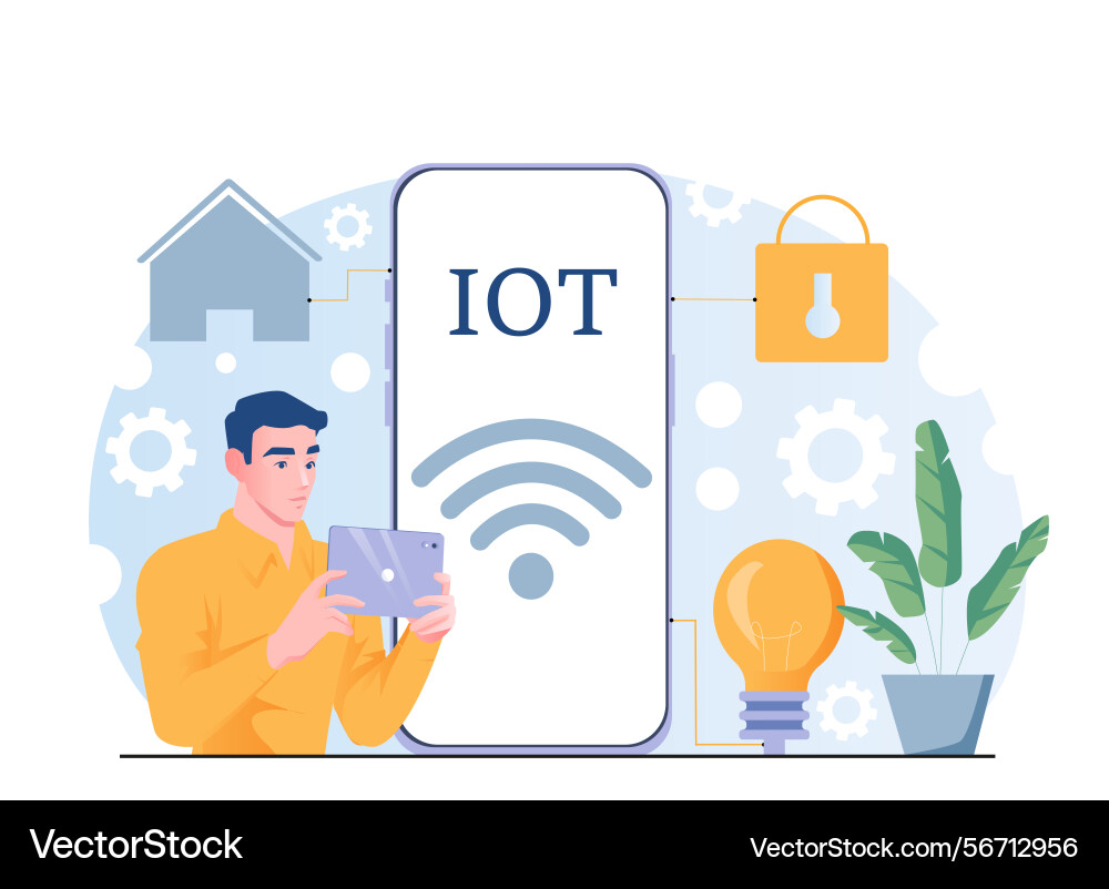 Man using tablet for iot control system Man using tablet for iot control system vector image