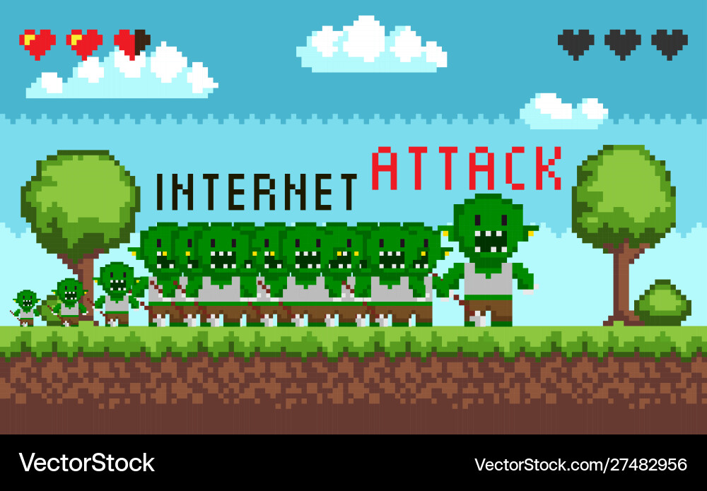 Pixel Hacker Attack Game Interface Vector Image