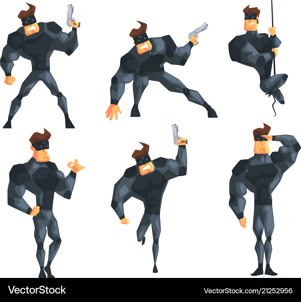 Secret agent in different actions posing with gun Secret agent in different actions posing with gun vector image
