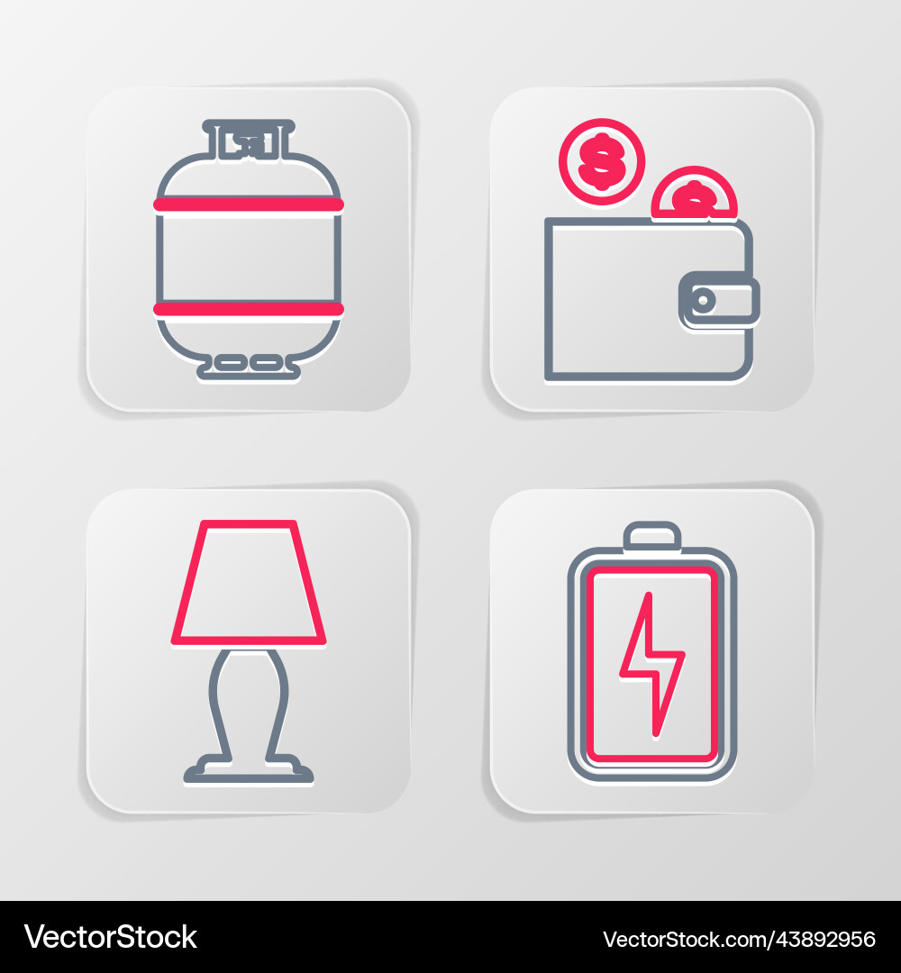 Set line battery table lamp wallet with coin vector image