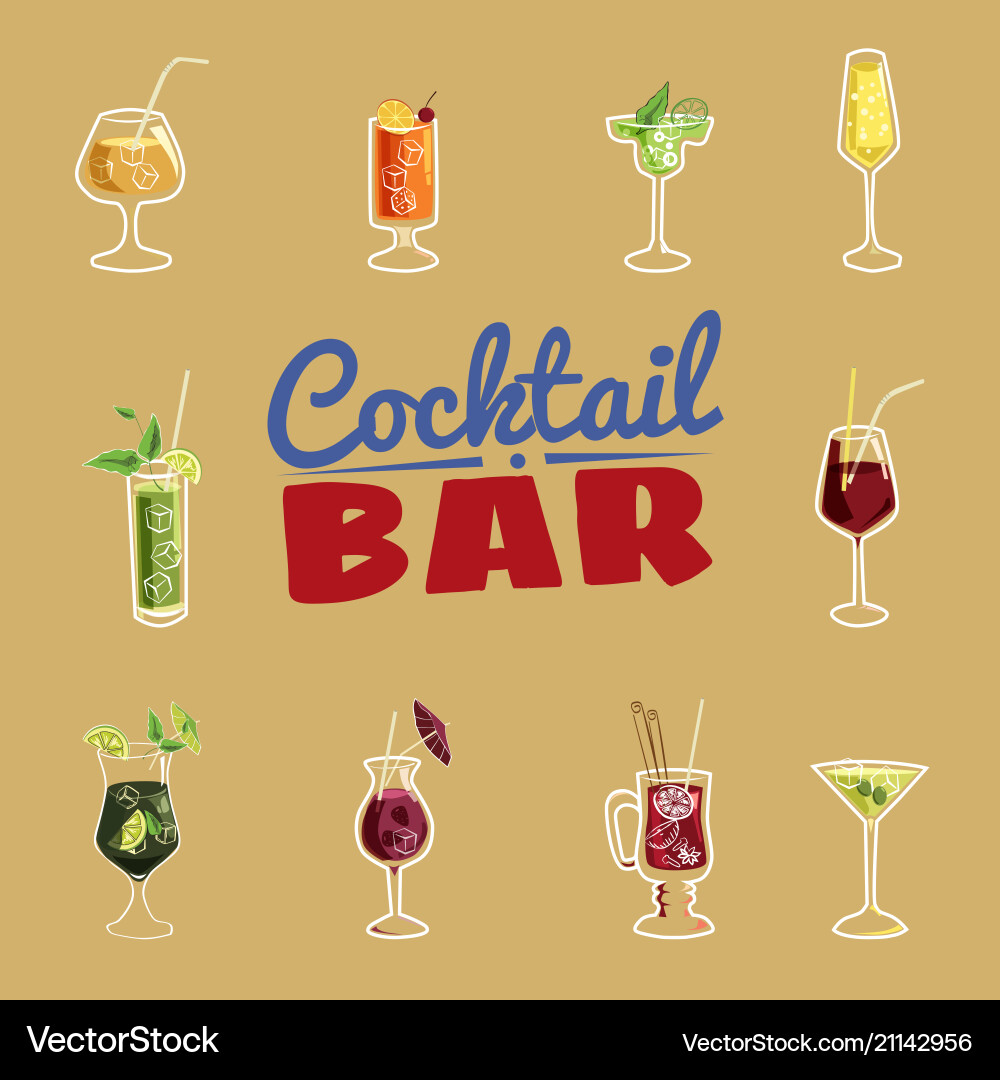 Set of cocktails isolated icons packaging web Set of cocktails isolated icons packaging web vector image