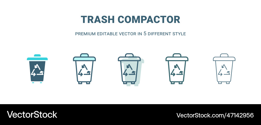 Trash compactor icon in 5 different style outline Vector Image