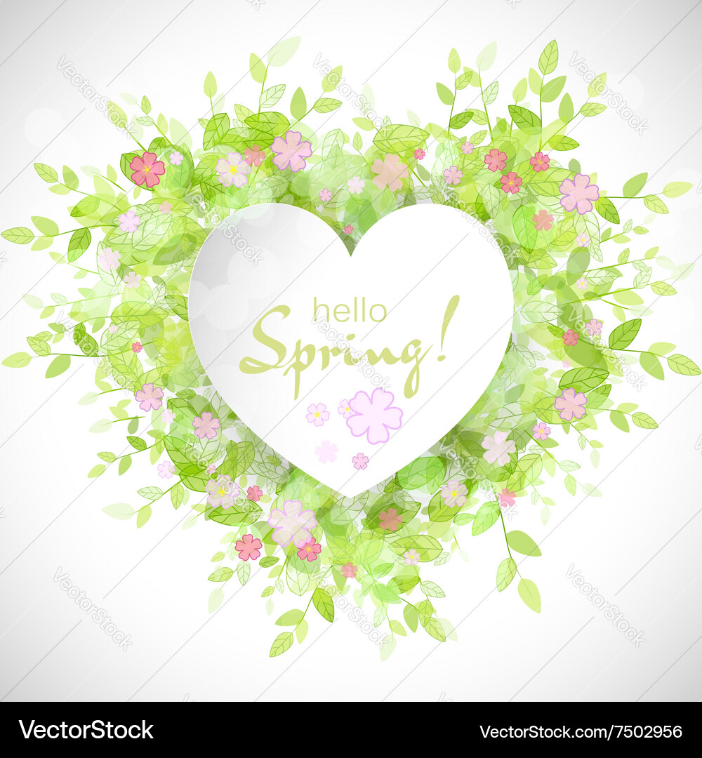 White heart frame with text hello spring vector image