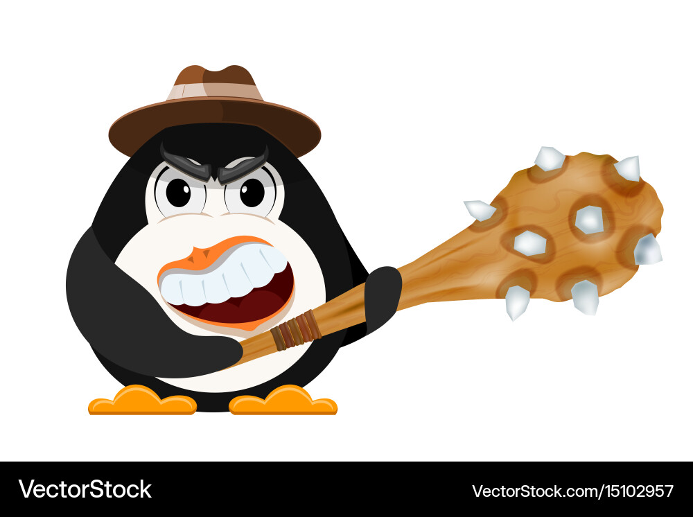 Abstract evil penguin with a hat and primitive Vector Image