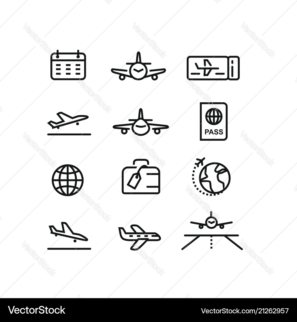 Airport Flight Icons - Plane Set Vector Image