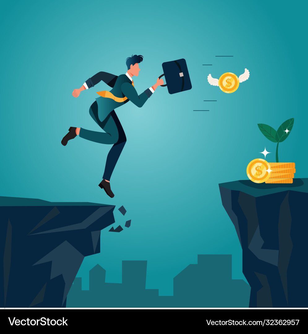An optimistic businessman jumping over cliffs An optimistic businessman jumping over cliffs vector image