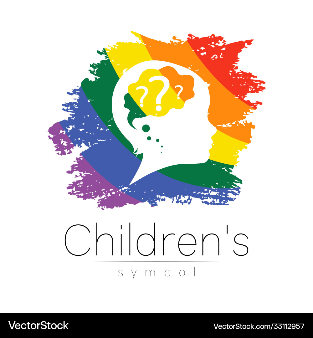 Child logotype with brain and question in rainbow Child logotype with brain and question in rainbow vector image