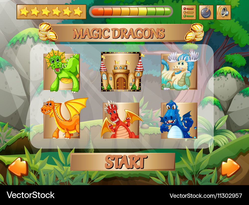 Computer game with dragon characters Vector Image