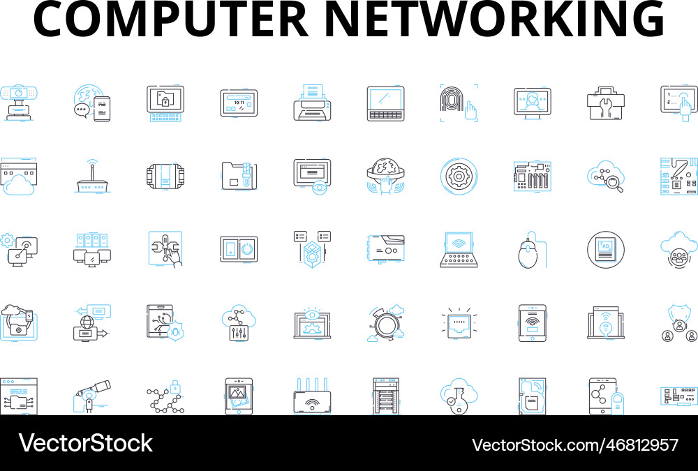 Computer networking linear icons set router lan Vector Image