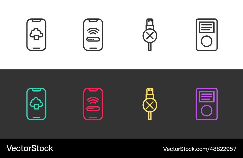 Set line cloud technology data mobile with wi-fi Set line cloud technology data mobile with wi-fi Vector Image