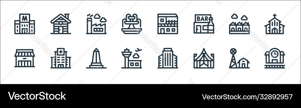 Urban building line icons linear set quality Urban building line icons linear set quality vector image