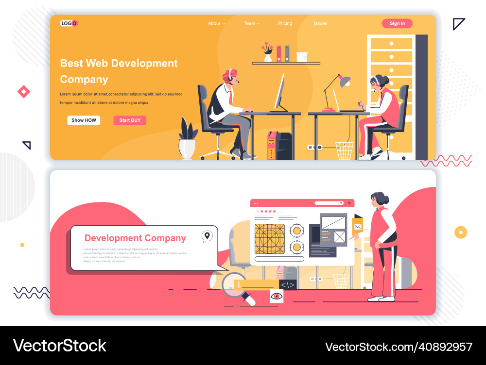 Web development company landing pages set Web development company landing pages set vector image