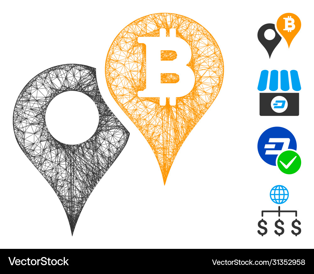 Bitcoin map markers web mesh Bitcoin map markers web mesh vector image