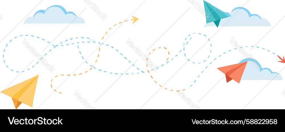 Flying paper planes dynamic path design Vector Image