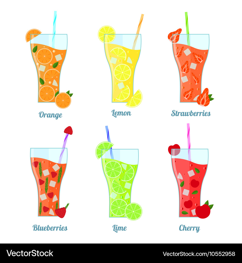 Fruit lemonades set with inscription Vector Image
