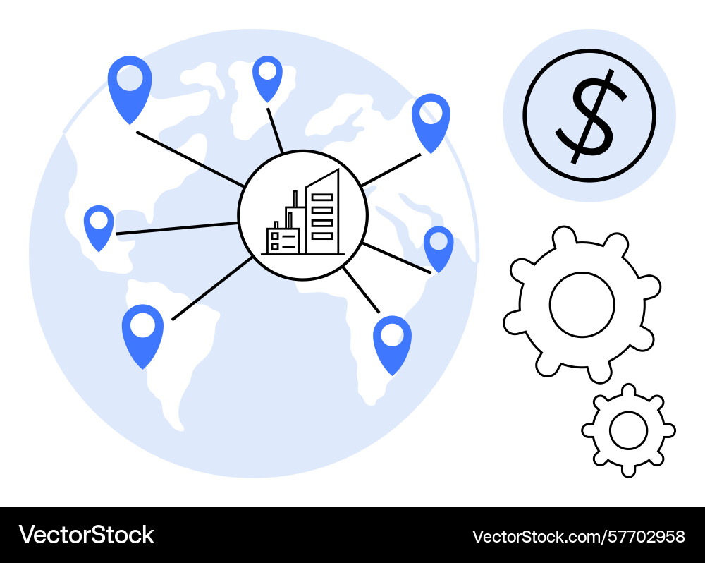 Global business network with location pointers Global business network with location pointers vector image