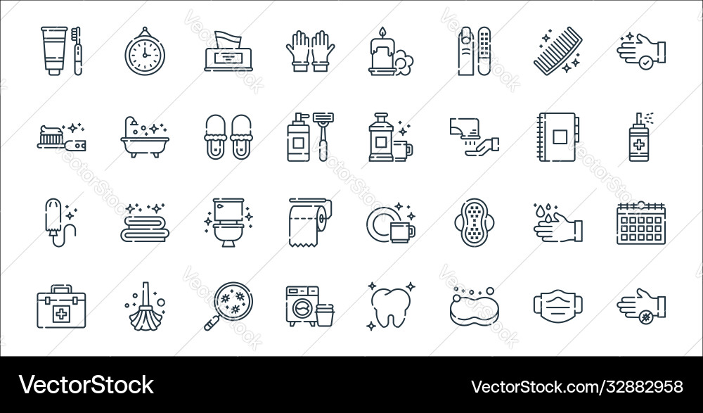 Hygiene routine line icons linear set quality Hygiene routine line icons linear set quality vector image