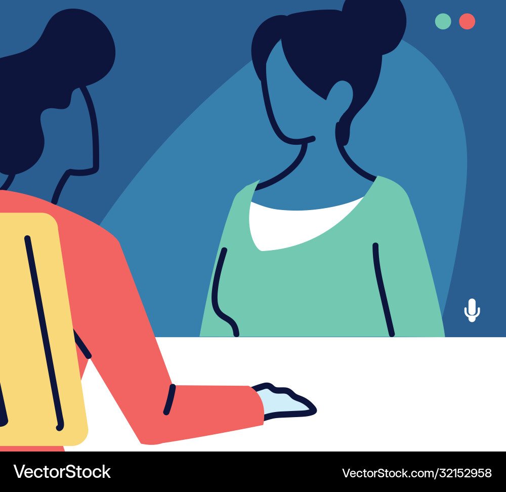 Man at desk having a video call with another Man at desk having a video call with another Vector Image