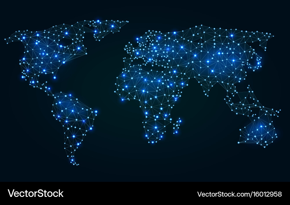 Polygonal World Map with Network Points vector image
