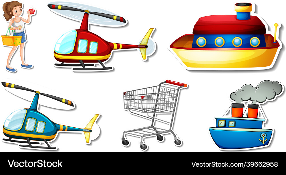 Random stickers with transportable vehicle objects vector image