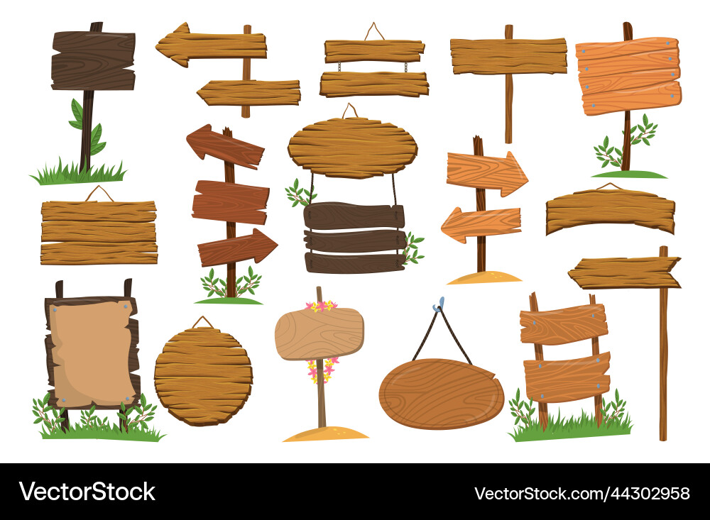 Rustic Wooden Signboards with Rope Vector Image