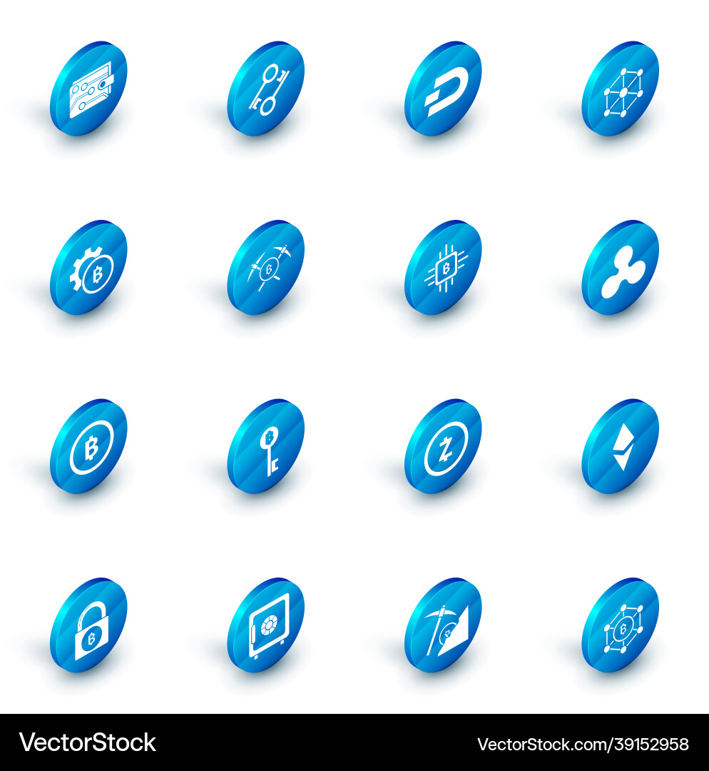 Set cryptocurrency key coin dash blockchain Vector Image