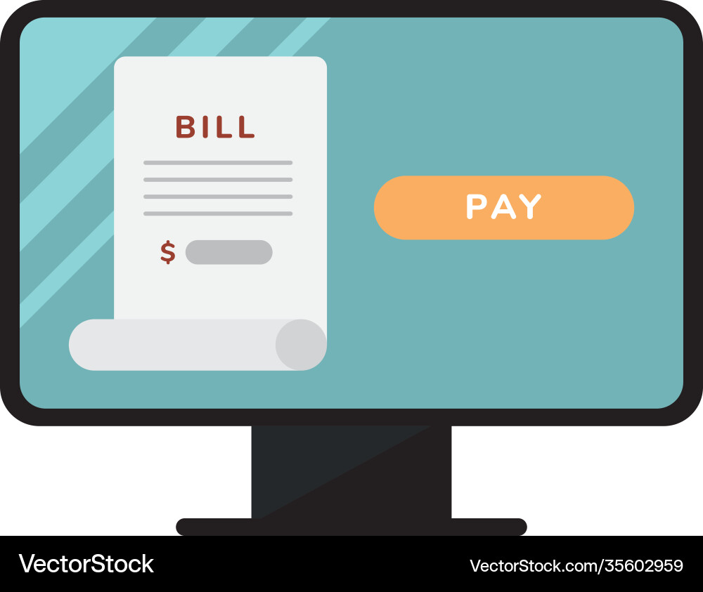 Bill paper and pay button in computer vector image