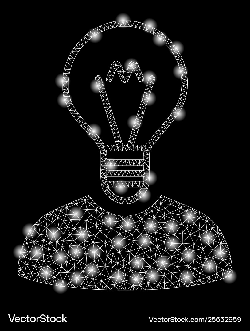 Bright mesh network bulb inventor with flash spots Bright mesh network bulb inventor with flash spots vector image