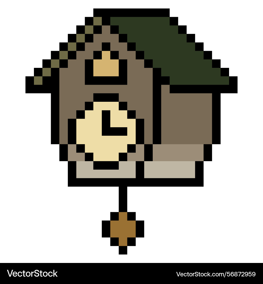 Cuckoo clock in pixel art style Cuckoo clock in pixel art style Vector Image