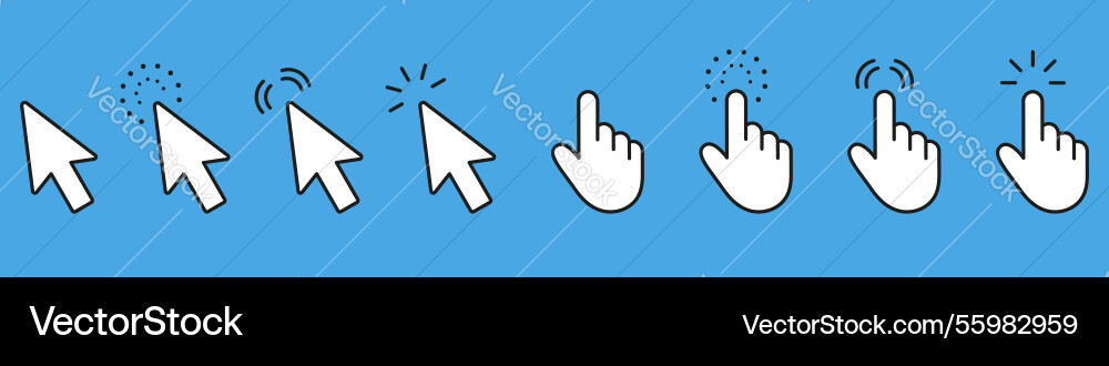 Cursor und Zeiger Hand-Interaktion solide Icon-Set Vektorbild