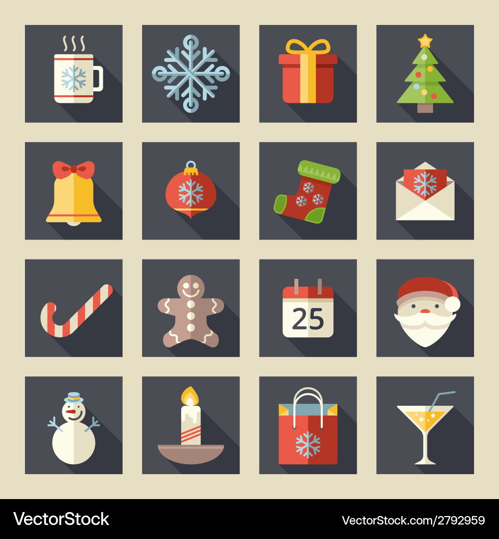 Flat christmas icons for web and applications Vector Image