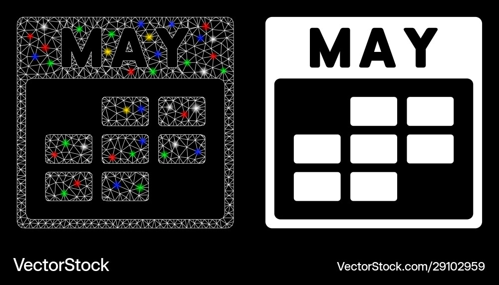 Glowing mesh network may calendar grid icon Glowing mesh network may calendar grid icon vector image