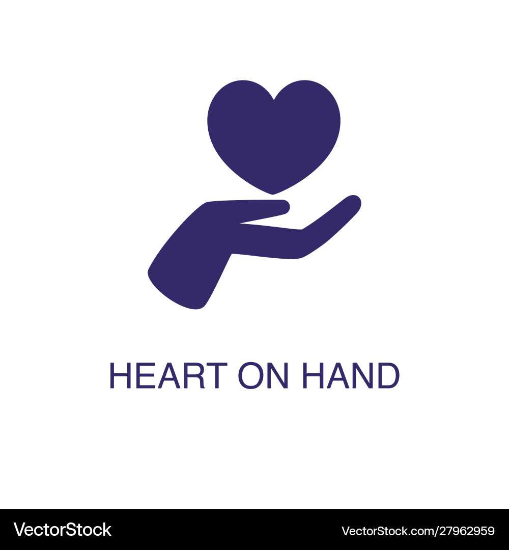 Heart on hand element in flat simple style vector image