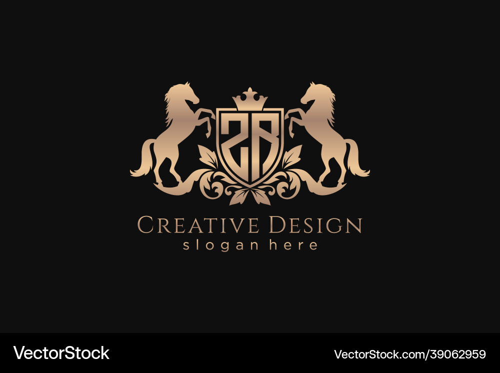Initial zr retro golden crest with shield and two Initial zr retro golden crest with shield and two vector image