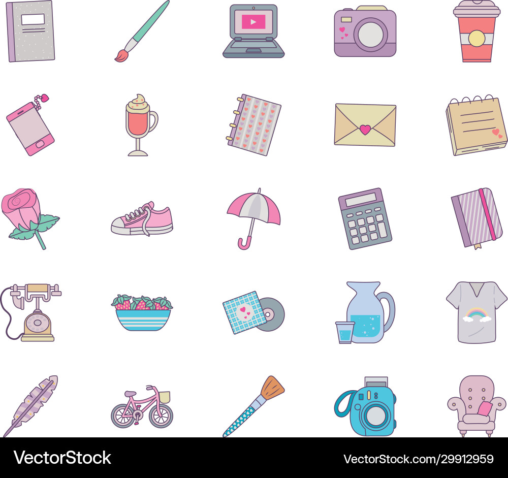 Isolated cute objects line and fill style icon set Vector Image