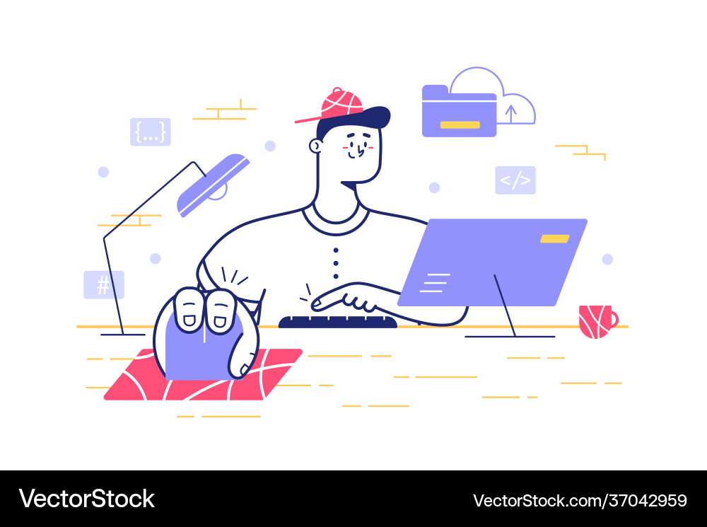 Man Using Laptop - Remote Work vector image