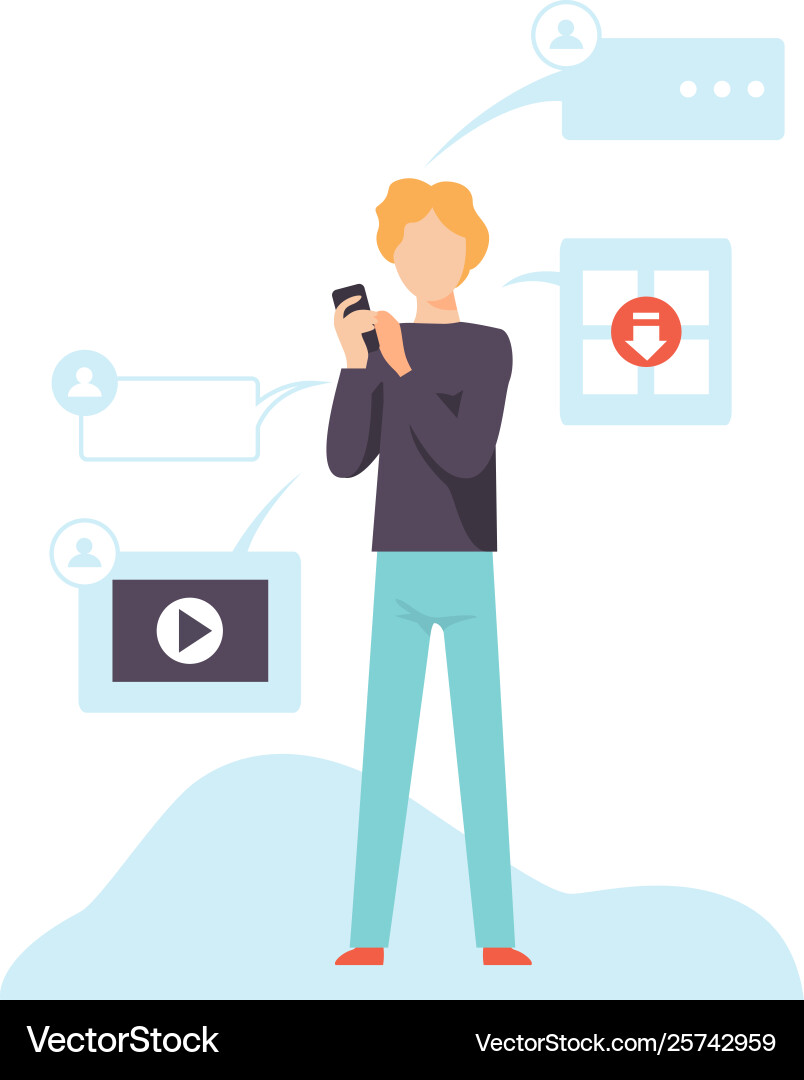 Man using smartphone with mobile phone Man using smartphone with mobile phone vector image