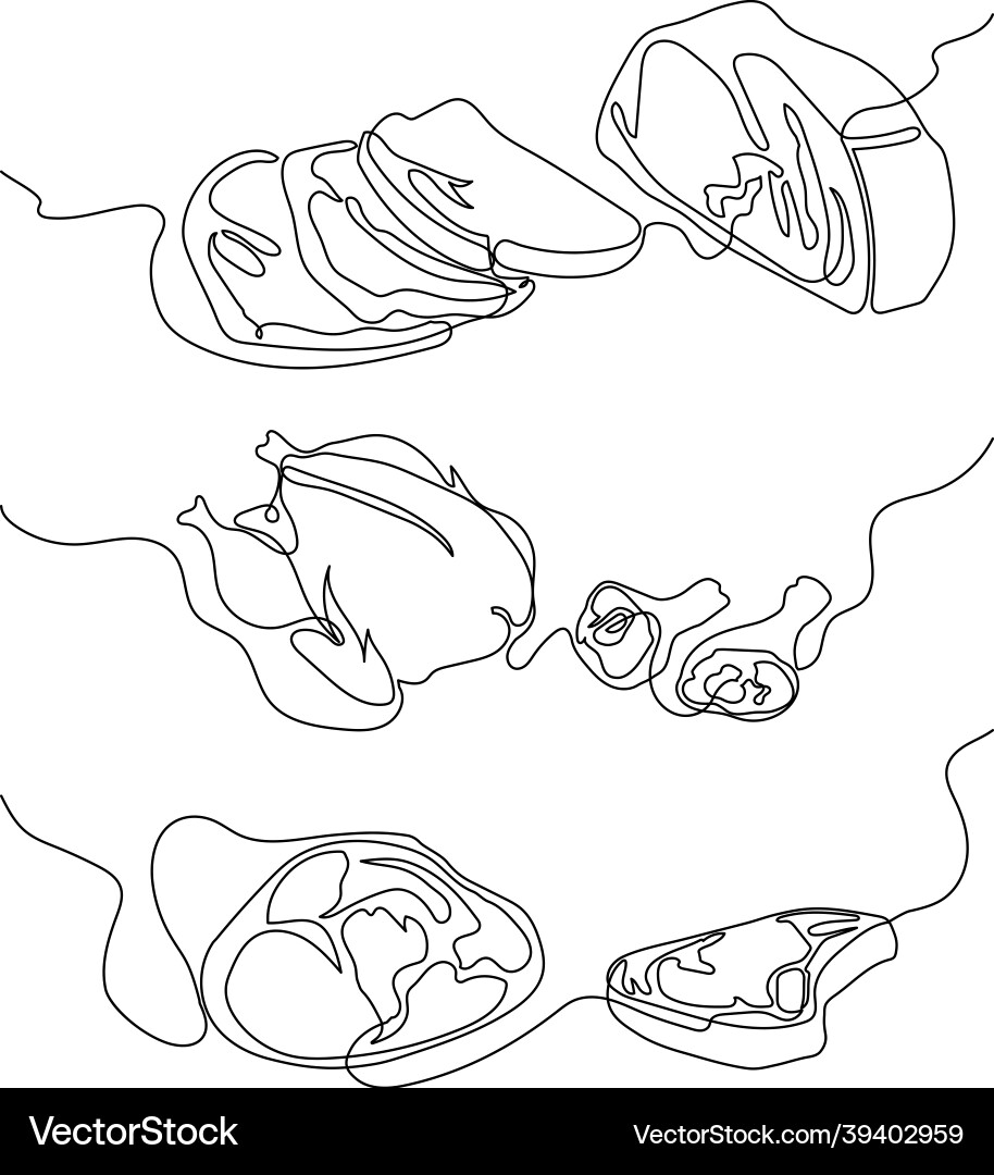 Meat product continuous line drawing set one Meat product continuous line drawing set one Vector Image