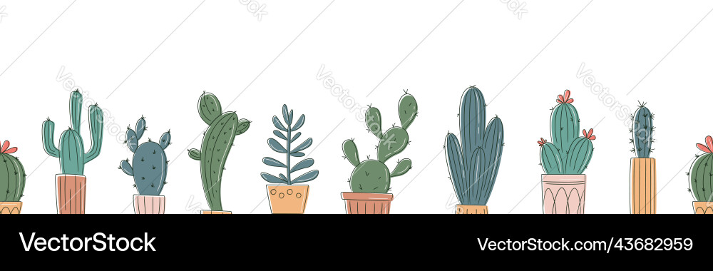 Seamless horizontal pattern with cactus in pots Seamless horizontal pattern with cactus in pots vector image