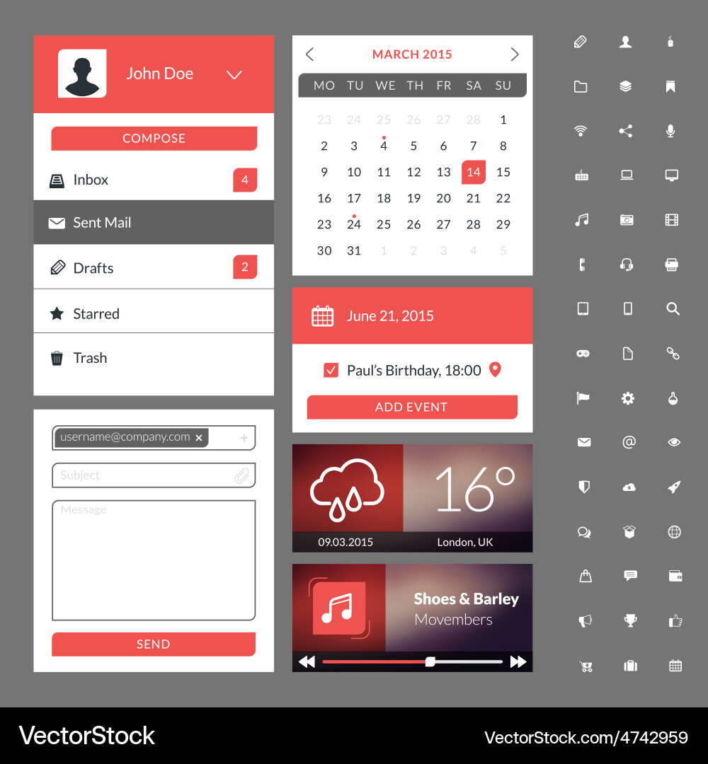 Set of flat design ui elements for website vector image