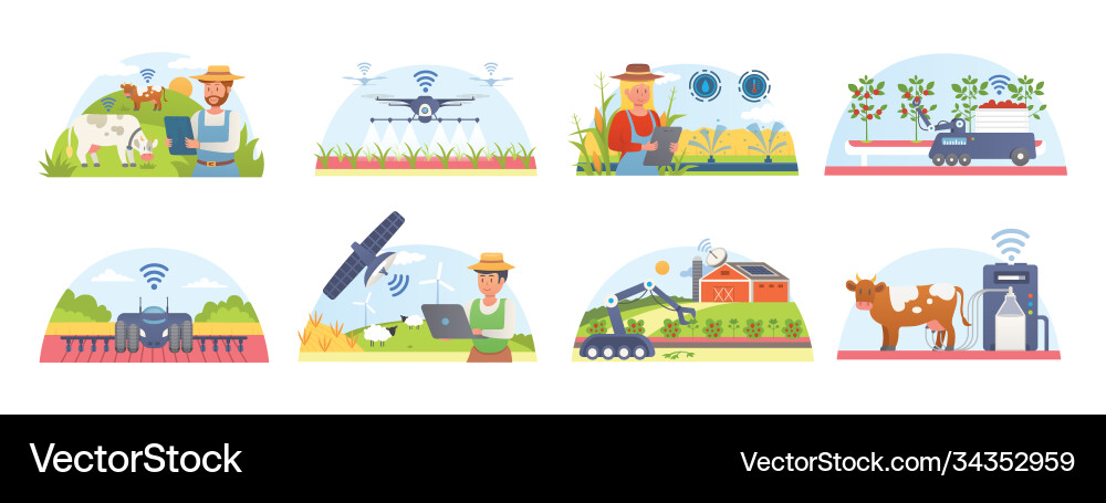 Smart farm and agriculture set isolated vector image