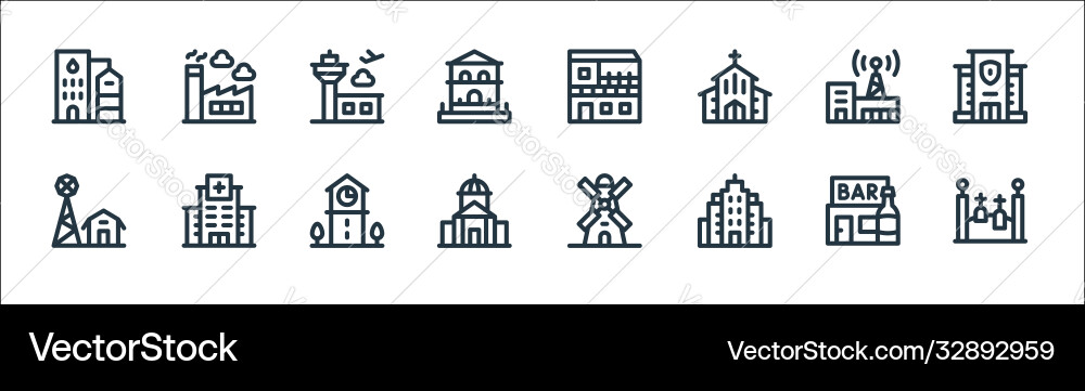Urban building line icons linear set quality Urban building line icons linear set quality vector image