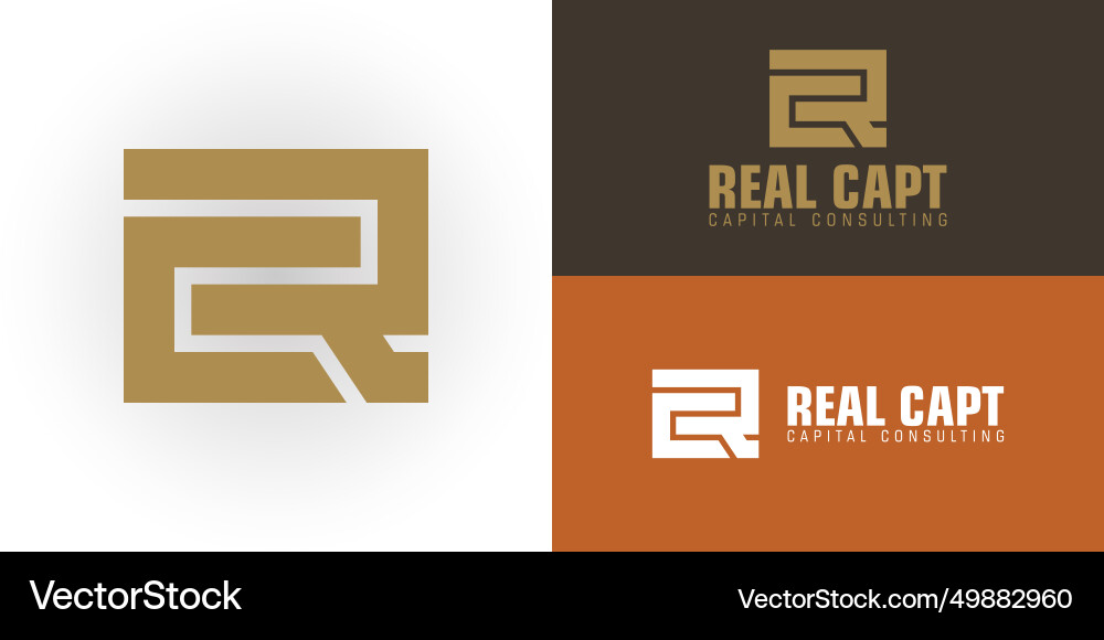 Abstract initial letter r and c logo in gold color Vector Image